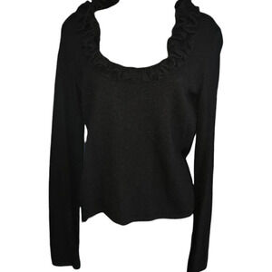 City DKNY Ruffled Collar Long Sleeve Lambs Wool/Cashmere/Rabbit Hair Sweater